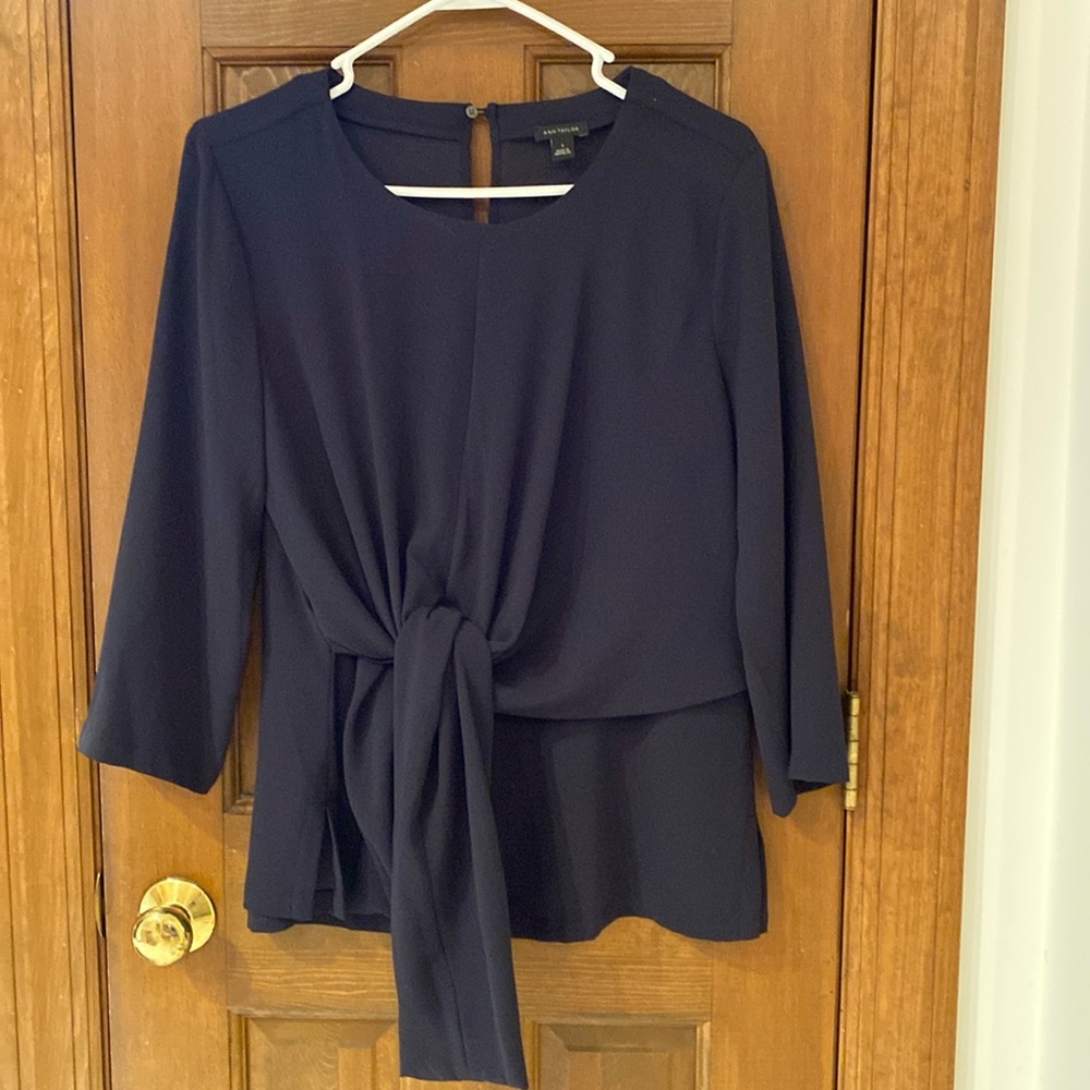 Ann Taylor Navy Tie-Front Blouse